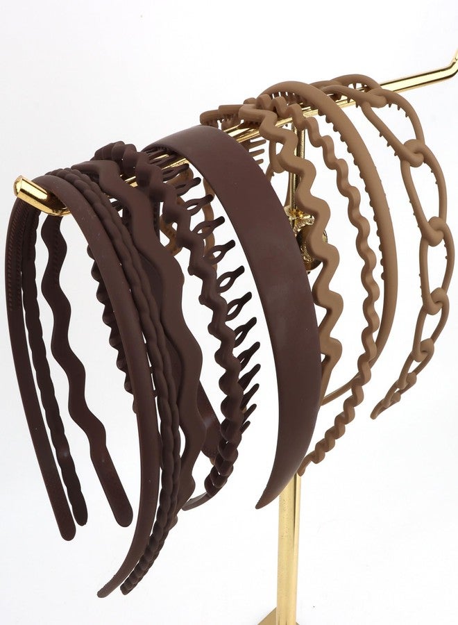 Semato 9 Pcs Non-Slip Headbands for Women - Brown Wide/Combed/Wavy Headbands Set with Teeth, Comfortable Plastic Hair Accessories for Daily Thick/Curly Hair styling - Image 4